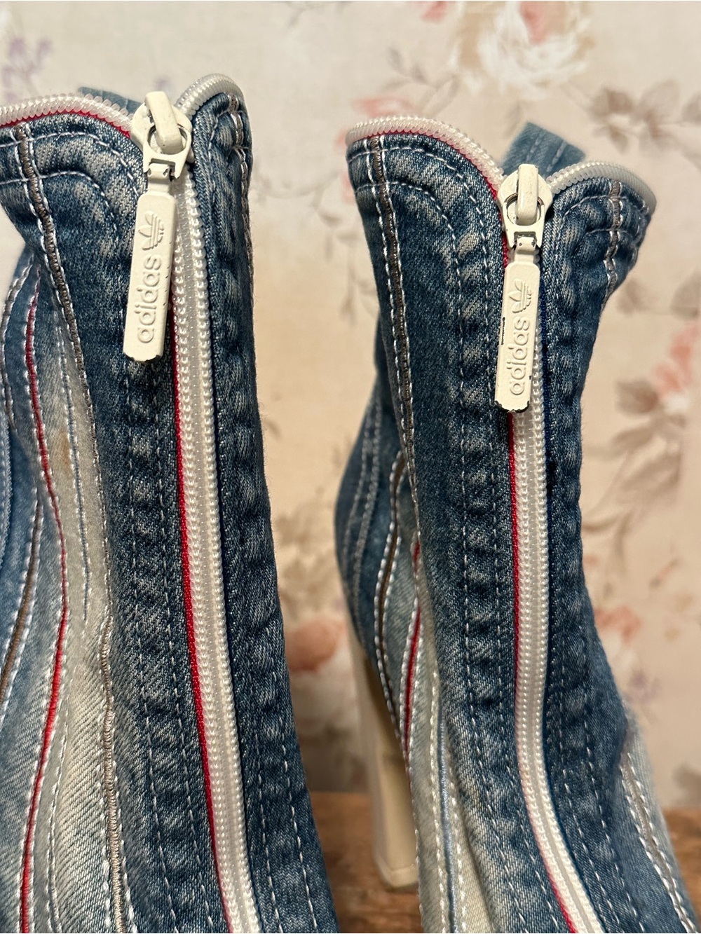 Upcycled Boots Platform Denim Y2K High Block Heel Size 39 - Picture 4 of 10